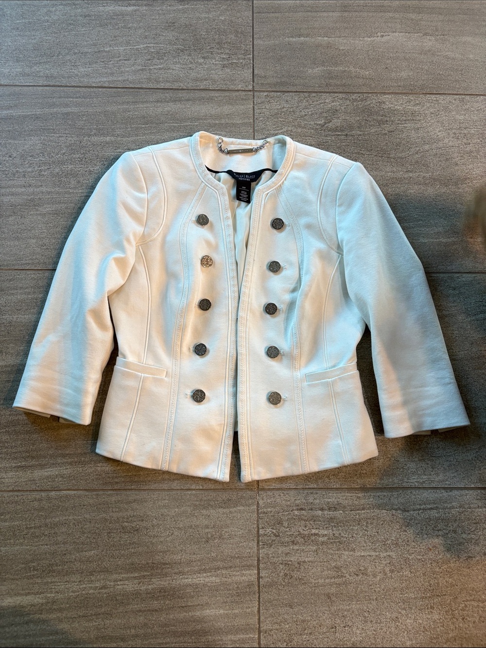White House Black Market Cream Double-Breasted Military-Style Blazer